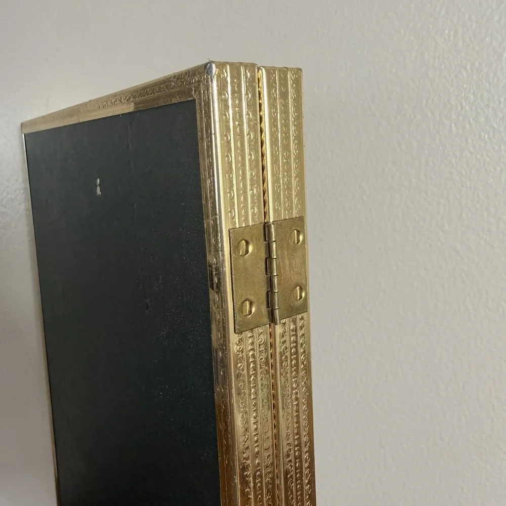 Vintage Intercraft Gold Tone Metal Double Hinged 8x10 Picture Frame Bi Fold